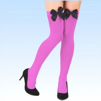 Kniestrümpfe pink mit schwarzer Schleife