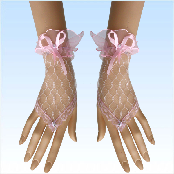 Netzhandschuhe mit Schleife pink