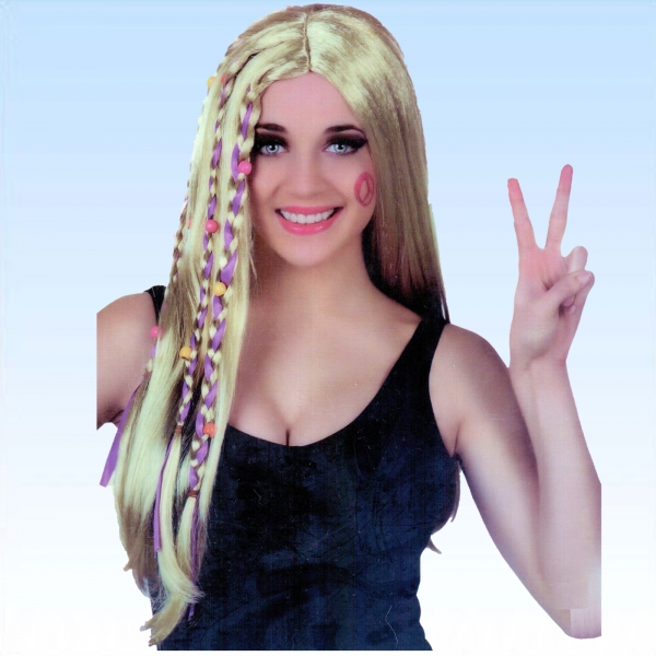Hippieperücke mit Perlen blond lang