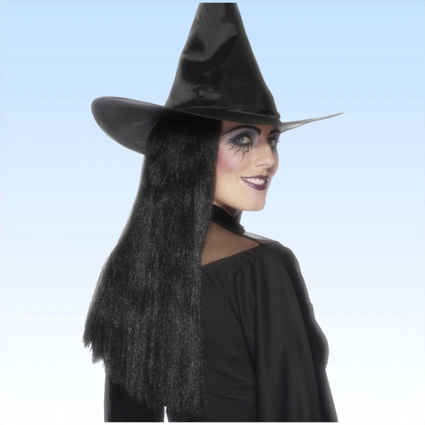Hexenperücke schwarz lang