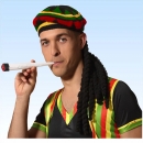 Rasta Mütze, Perücke mit Dreadlocks + Joint